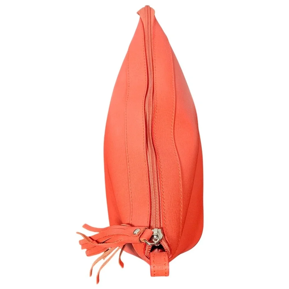 Valentina Leather Pouch‎ Clutch Bag Italian Made Tassel Accent Orange Coral NWOT